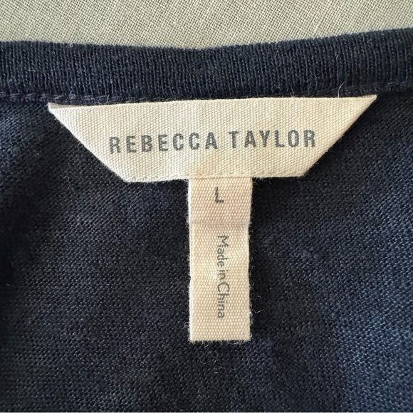 REBECCA TAYLOR Navy Sheer Flutter Sleeve Knit Top Silk and Linen Size Large - Picture 2 of 16